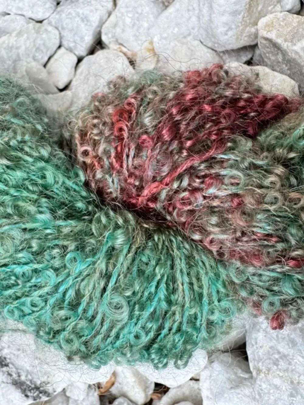 NWOT Hand Dyed Blue Red Boucle Teddy Fingering Weight 1 Skein Yarn Destash